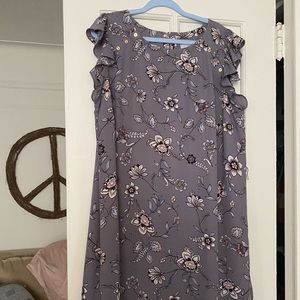 Loft Purple “Flutter Sleeve” Printed Dress 18W